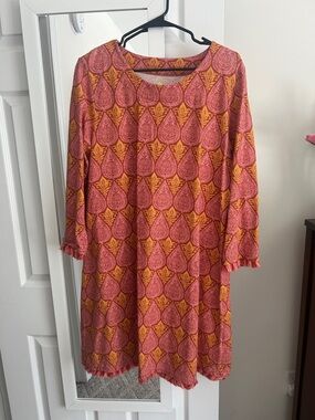 Spartina 449 Pink and Gold Patterned Long Sleeve Dress